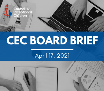 Banner reading "CEC Board Brief" followed by the date of the Board meeting, April 17, 2021