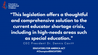 Graphic with CEC's logo followed by a quote from CEC President Dr. Dennis Cavitt