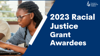 2023 Racial Justice Grand Awardees announcement on blue background
